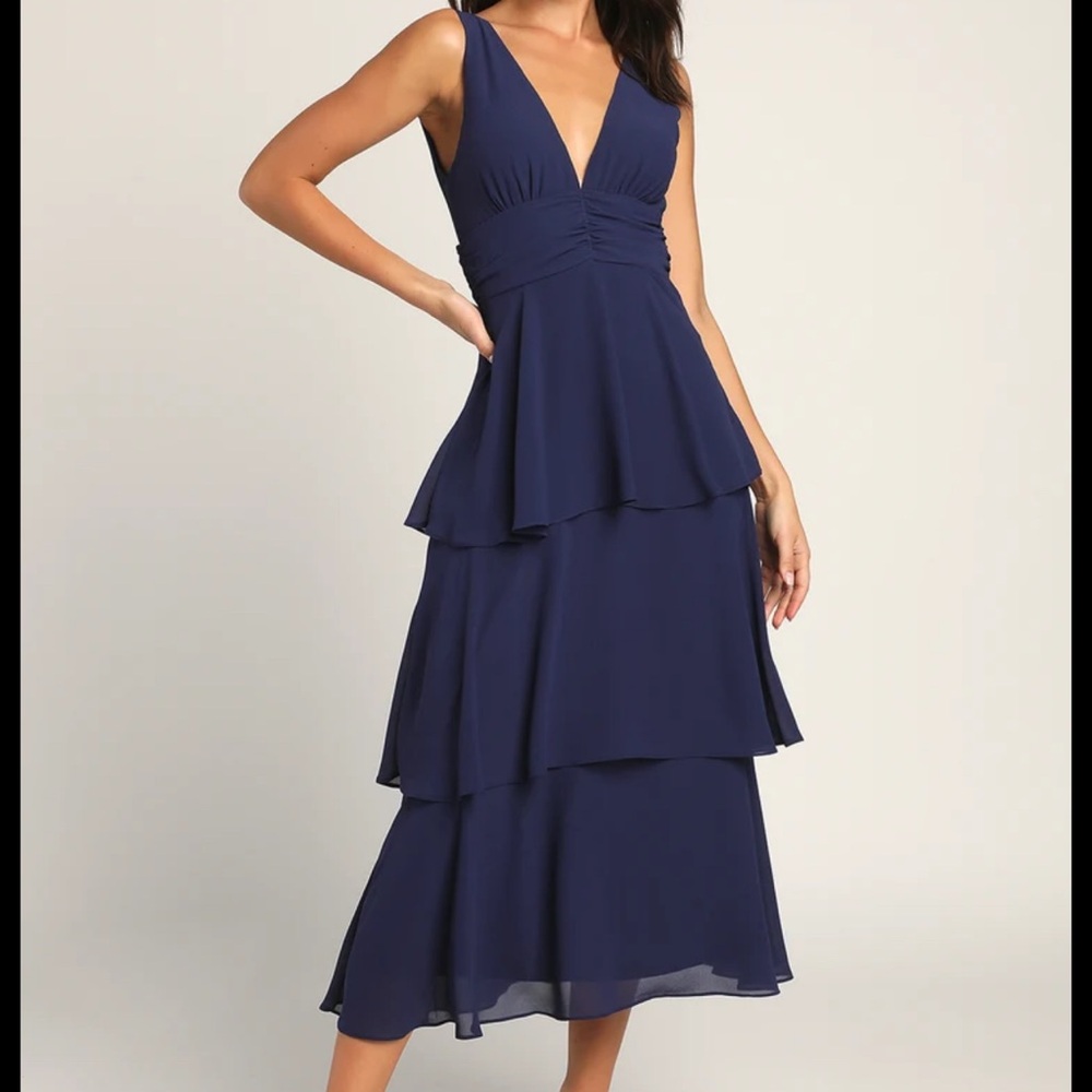 lulu’s Elegant Navy Blue Tiered Maxi Dress